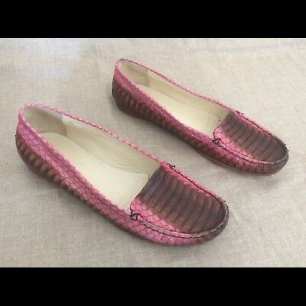 Prada Snakeskin Loafers Flats Pink Brown Whips 8.5
